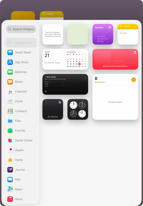 Press the required widget. Press the required widget.