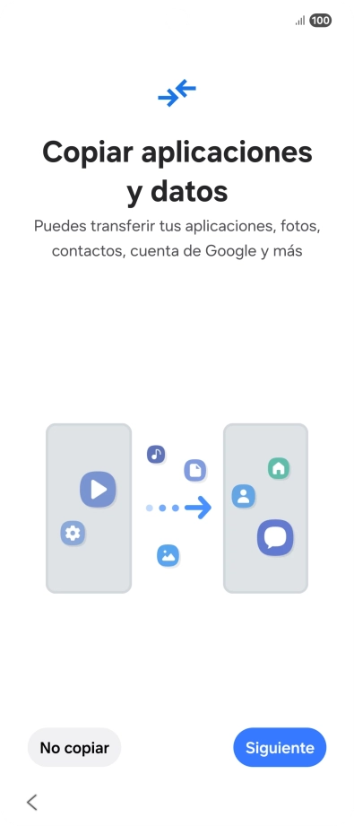 Puedes transferir el contenido de otro teléfono cuando activas tu teléfono por primera vez y cuando lo has restablecido. Cuando aparezca en la pantalla del teléfono esta imagen, ya está listo para la transmisión del contenido del otro teléfono.
