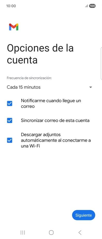 Si aparece en la pantalla esta imagen, tu cuenta de correo electrónico ha sido reconocida y configurada automáticamente. Sigue las indicaciones de la pantalla para introducir más información y terminar la configuración.