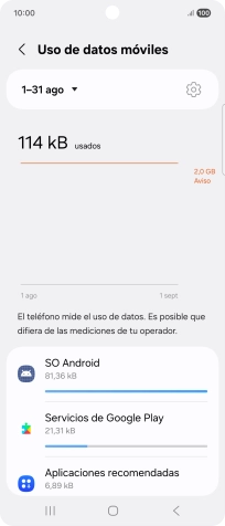 El consumo de datos por cada aplicación aparece bajo el nombre de la aplicación.