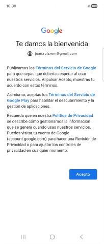 Pulsa Acepto y sigue las indicaciones de la pantalla para seleccionar los ajustes de tu cuenta de Google.