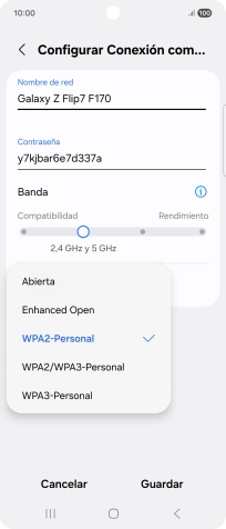 Pulsa WPA3-Personal para proteger la conexión wifi con una contraseña.