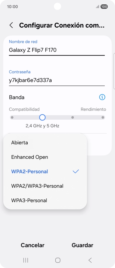 Pulsa WPA3-Personal para proteger la conexión wifi con una contraseña.