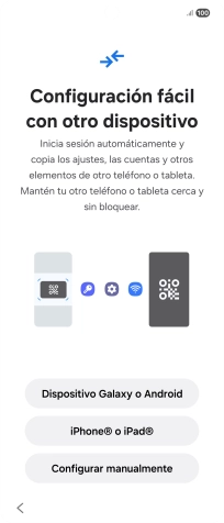 Pulsa la opción deseada para transferir contenido desde otro dispositivo y pulsa Configurar manualmente.