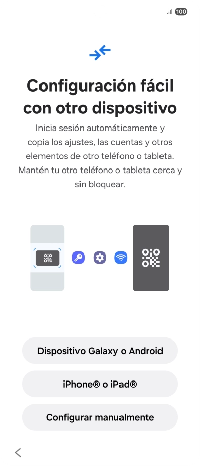 Pulsa la opción deseada para transferir contenido desde otro dispositivo y pulsa Configurar manualmente.