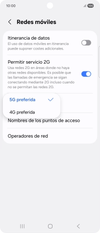 Pulsa el tipo de red deseado.