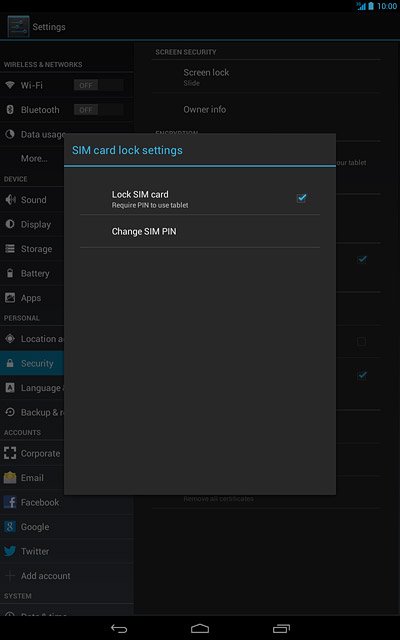 Press Lock SIM card to turn the function on or off.