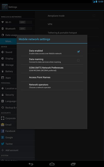 Press Data enabled to turn the function on or off.