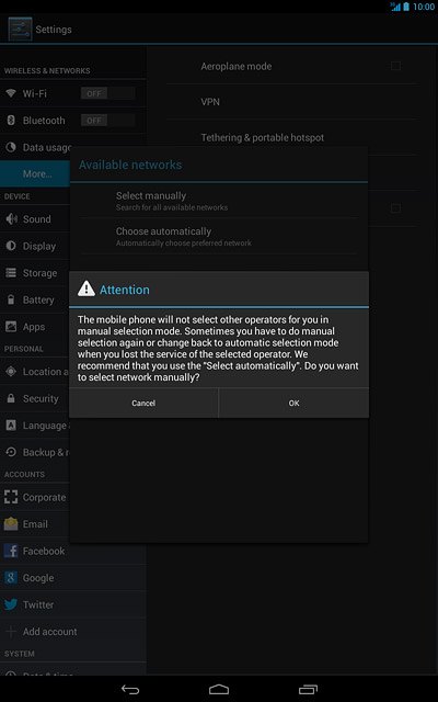 Press OK.Your tablet searches for networks within range.