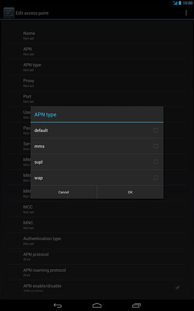 Press mms until the APN type has been selected.