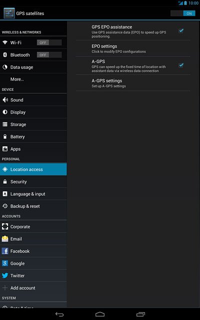 Press A-GPS to turn the function on or off.