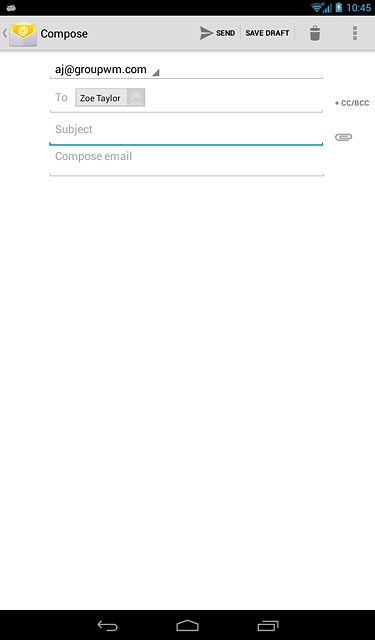 Press Subject.Key in a subject for the email message.