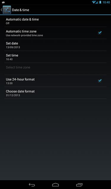 Press Automatic time zone until the function is turned on.