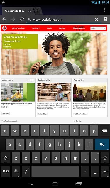 Key in the address of the required web page and press Go.
