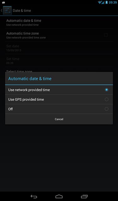 Press Use network provided time until the function is turned on.