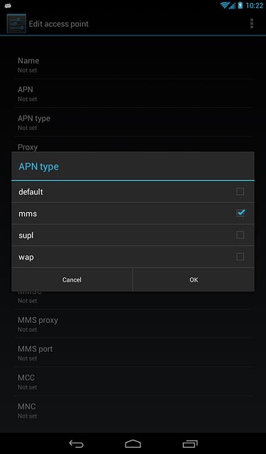 Press mms until the APN type has been selected.