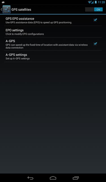 Press A-GPS to turn the function on or off.