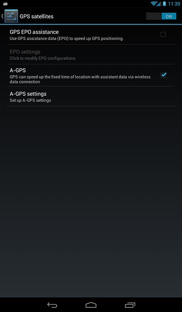 Press GPS EPO assistance to turn the function on or off.