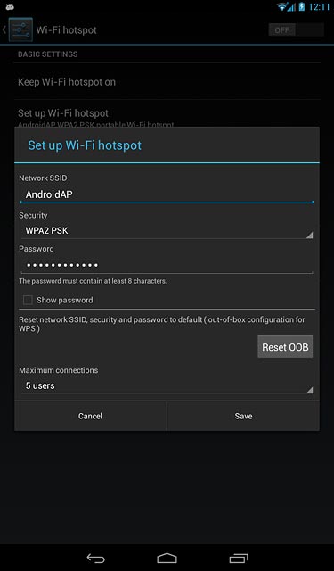 Key in the required name for the Wi-Fi hotspot.Press the drop down list below 