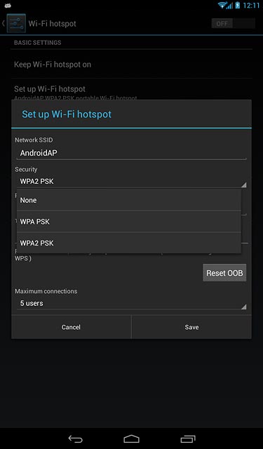 If you don't want to password protect your hotspot:Press None.