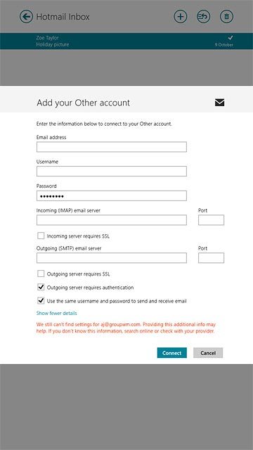 Press Outgoing server requires authentication until the display tells you that the function is turned on.