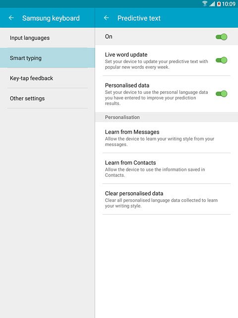 Press Personalised data until the function is turned on.
