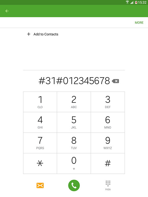 Example: #31#012345678Press the call icon.