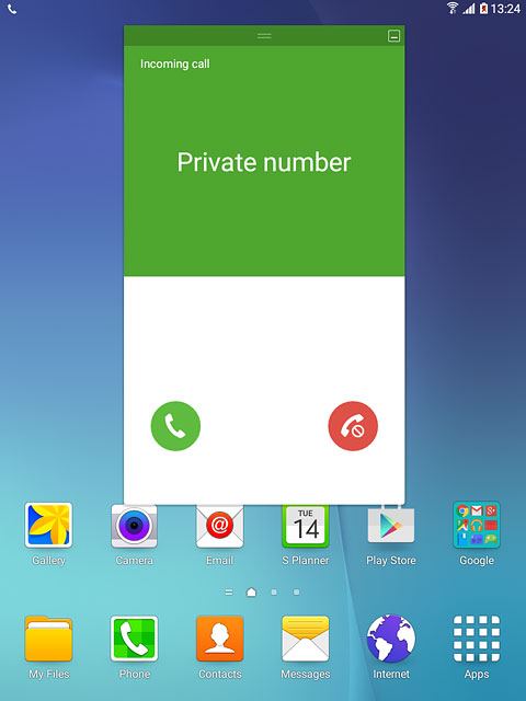 When you have an ongoing call, the new call is signalled by a sound.Press and drag the accept call icon right.
