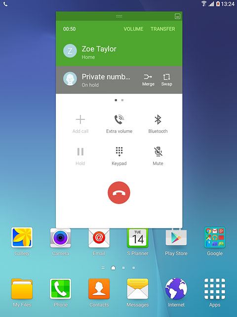 Make sure the call you want to end is active.Press the end call icon.The active call is ended and the call on hold is automatically activated.