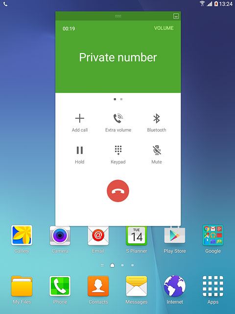Press the end call icon to end the call and return to the home screen.