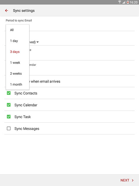 Press the required setting.