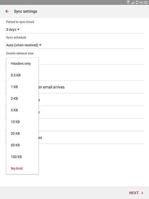 Press the required setting.