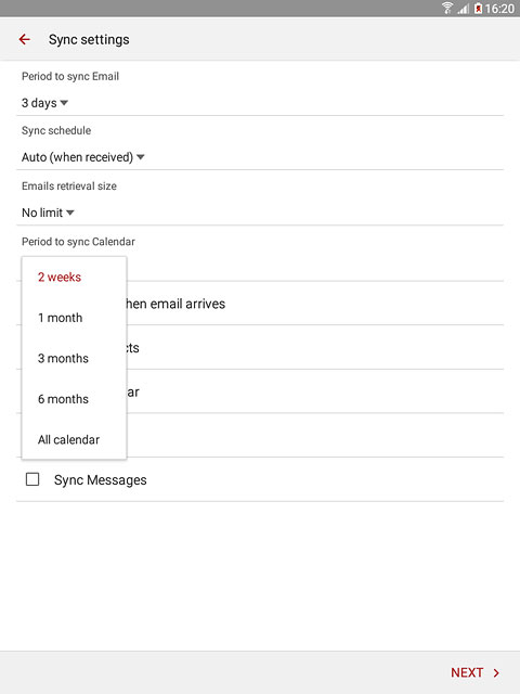 Press the required setting.