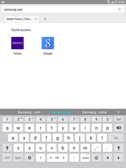 Key in the address of the required web page and press Go.