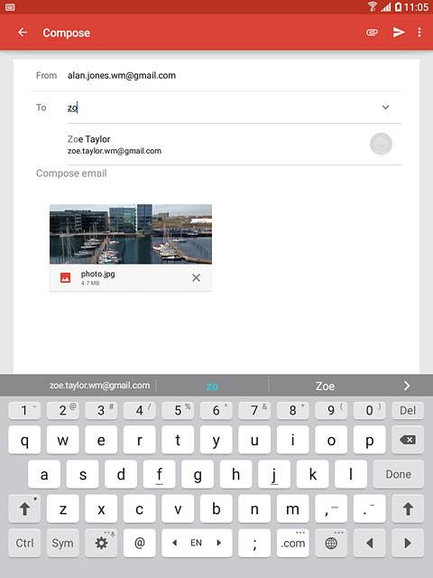 Press the required contact.Write subject and text for your email message.