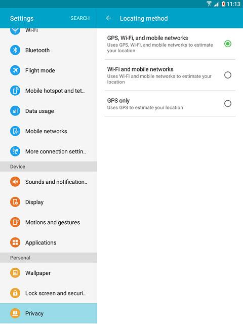 Press GPS, Wi-Fi, and mobile networks.