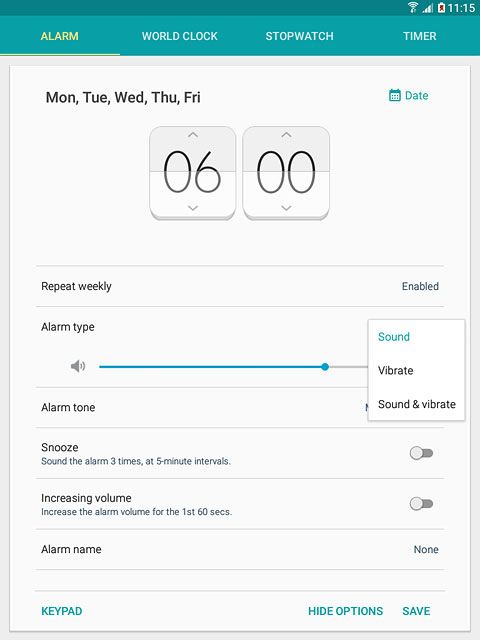 Press the required setting.