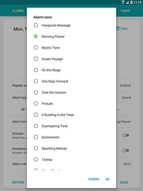 Once you've found an alarm tone you like, press OK.