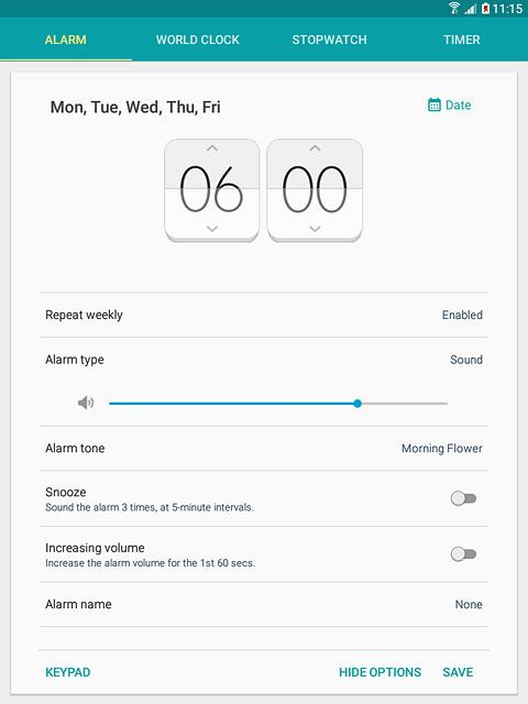 Press Snooze to turn the function on or off.