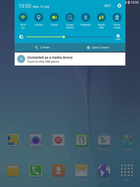 Slide your finger down the display starting from the top edge of your tablet.Press the Wi-Fi icon to turn the function on or off.