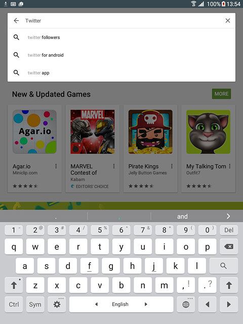 Key in Twitter and press the search icon.