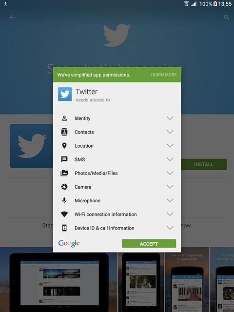 Press ACCEPT.Wait while the application is downloaded and installed.