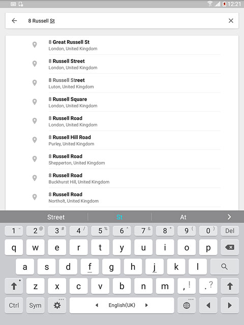 Press the required destination.