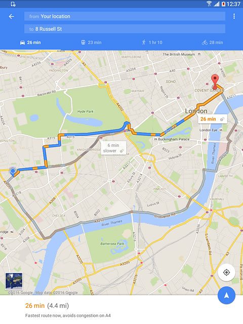 Press the start navigation icon.The navigation window with information about your route is displayed.