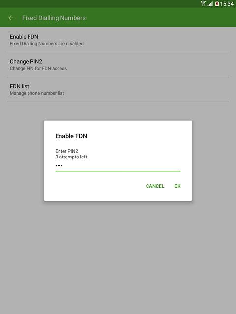 Key in your PIN2 (default is 1111) and press OK.