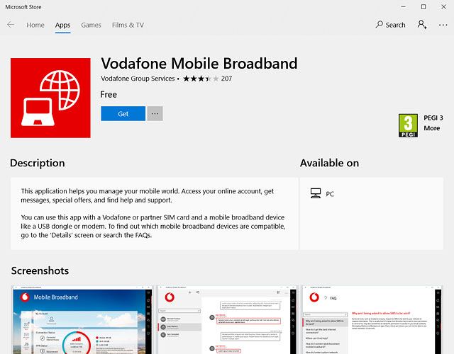 Click Get to download the application for the USB modem.