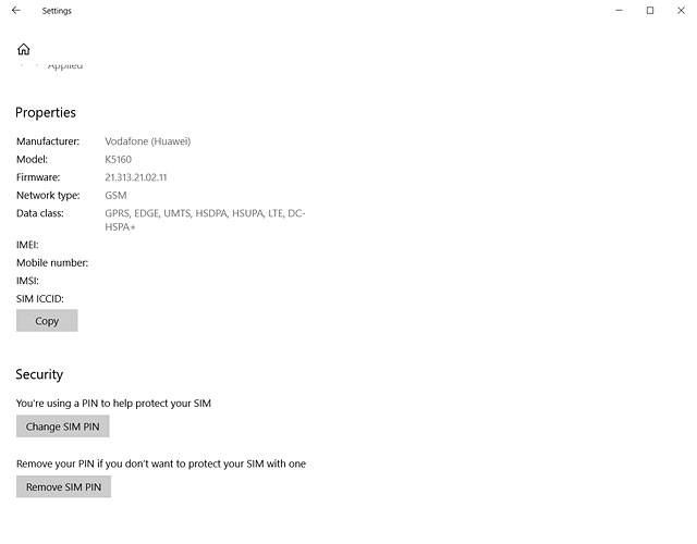 Various information about your USB modem is displayed below Properties.