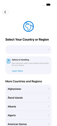 Press the required country or area. Press the required country or area.
