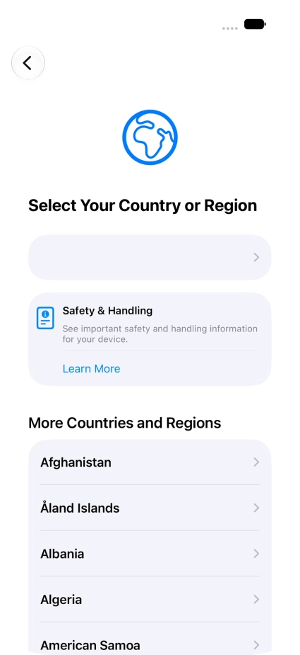 Press the required country or area. Press the required country or area.
