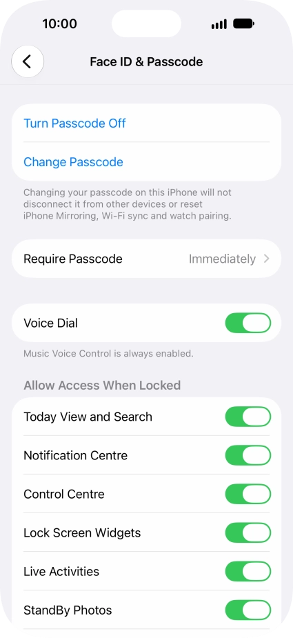 Press Turn Passcode Off and key in the phone lock code.